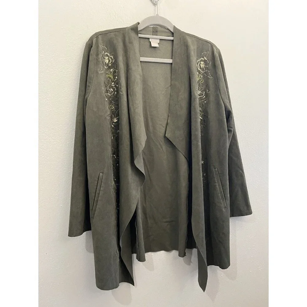 Chico's Olive Green Open-Front Utility Jacket